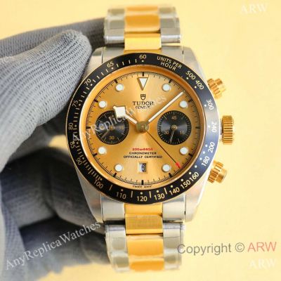 Swiss Grade Tudor Heritage Black Bay Chronograph Two Tone Gold 7750 Replica Watches